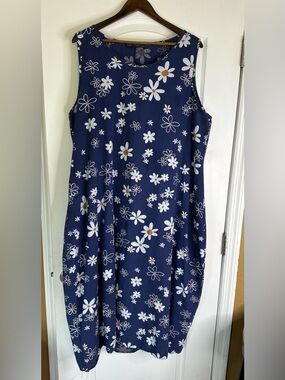 Zanzea Navy Floral Sleeveless Sundress with White and Gold Daisies